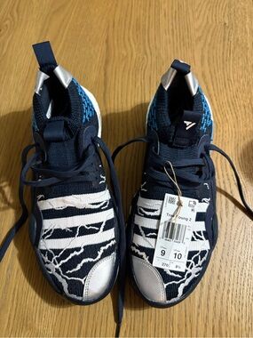 adidas Navy, White and Silver Knit Athletic Sneakers